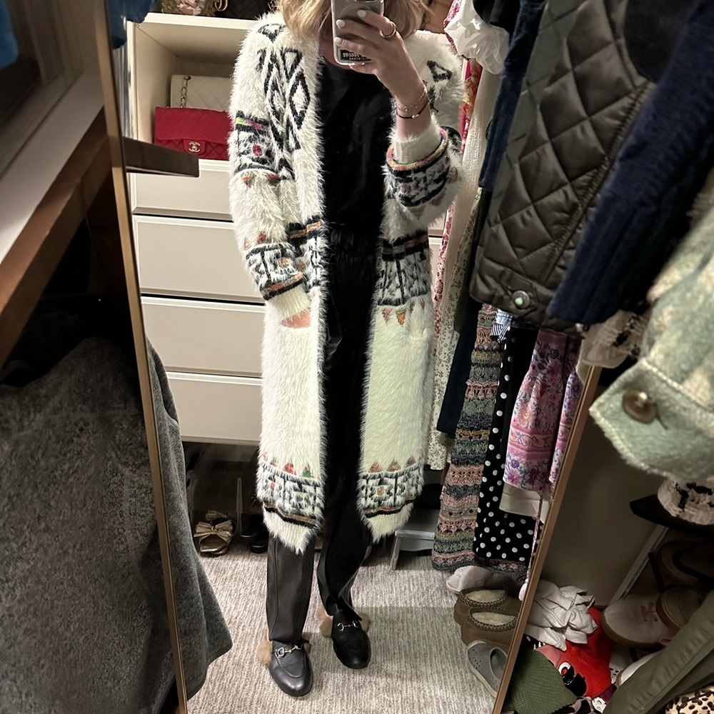 Long Fuzzy Southwestern Print Cardigan